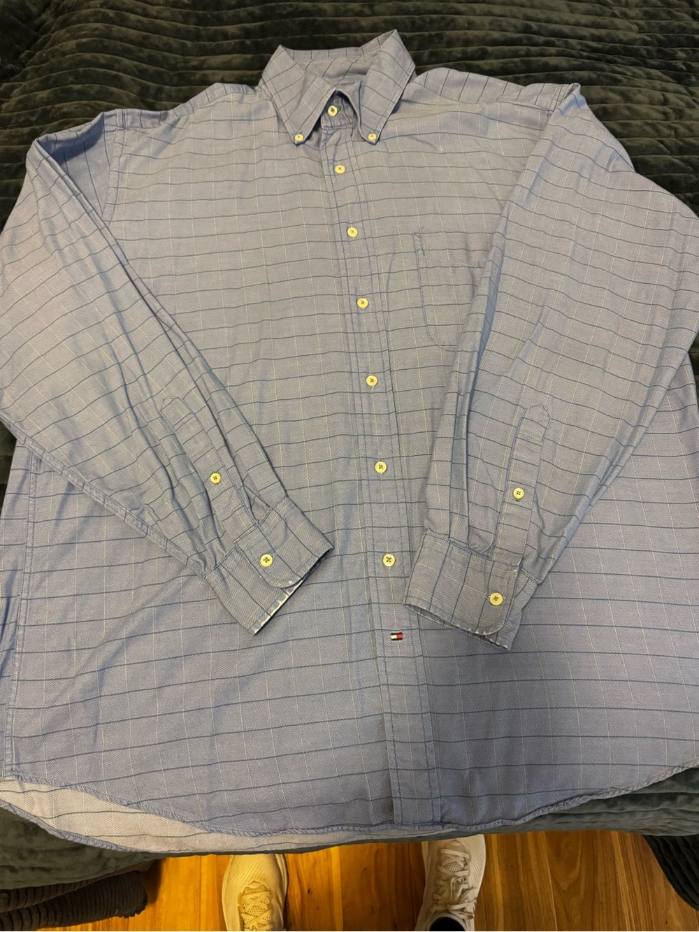 Tommy Hilfiger Blue Windowpane Button-Down Dress Shirt